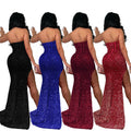 C6792 cross-border   fashion women's solid color sequin sleeveless backless maxi dress