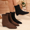 Suede slimming lookretro low heel short boots autumnew arrival pointed toe export plus size thick heel slim martin boots women