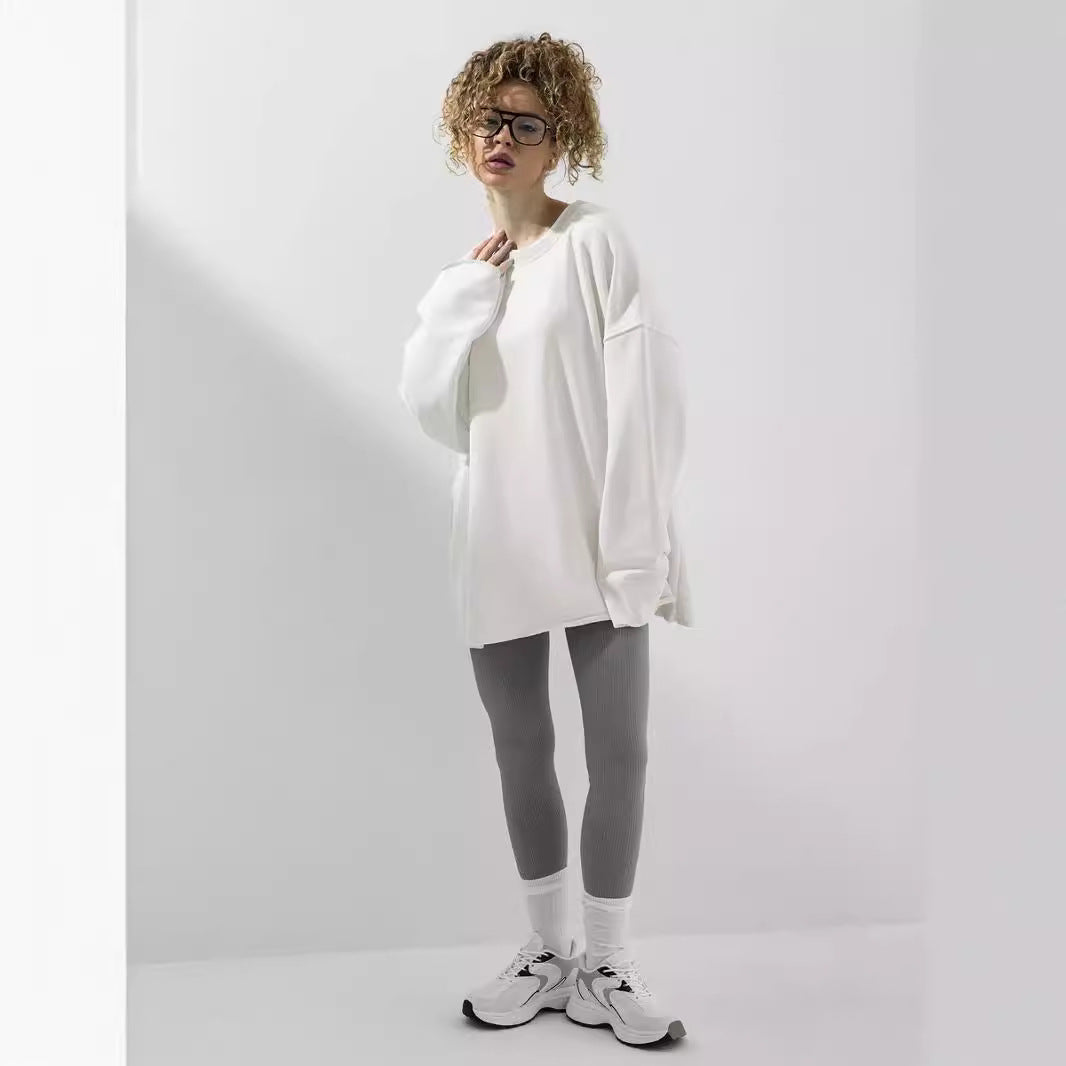 European and American  new women's clothing spring and autumn loose solid color Oversize round neck long-sleeved casual T-shirt fashion sweater women