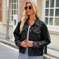 Fashionexport cross-border  new arrival silm washed shortlong sleeves denim jacketoutweartops for women