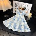 [family wear] children's cotton silk suspender dress sleeveless cake skirt summer thin flying sleeve western style floral skirt