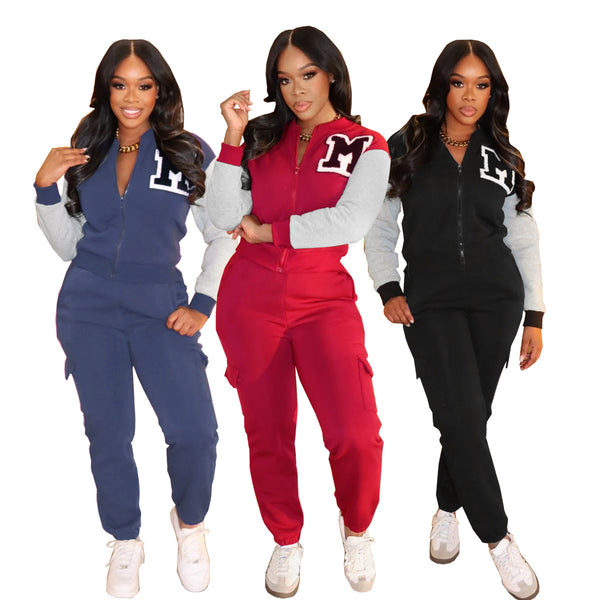 TW622   European and American women's clothing letter-printed sweater overalls casual sports velvet two-piece set