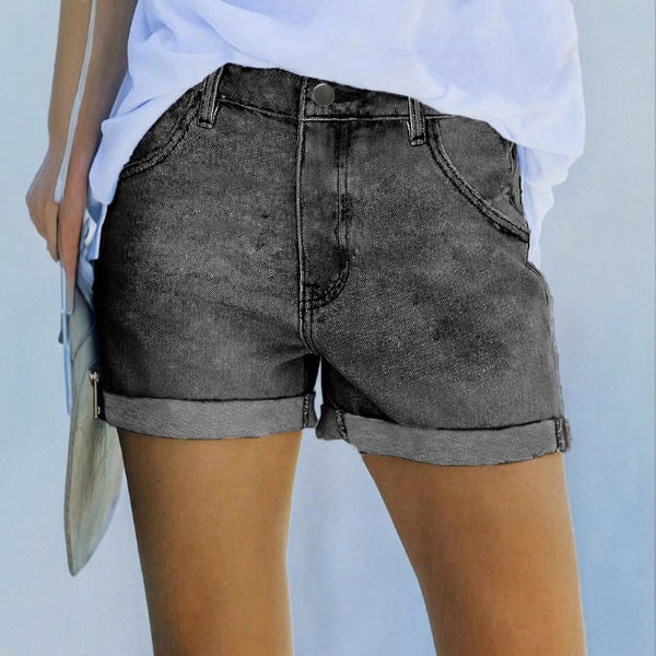 TC08278 Europe, America, ,  women's curled denim shorts, summer new mid-waist loose Spice Girls