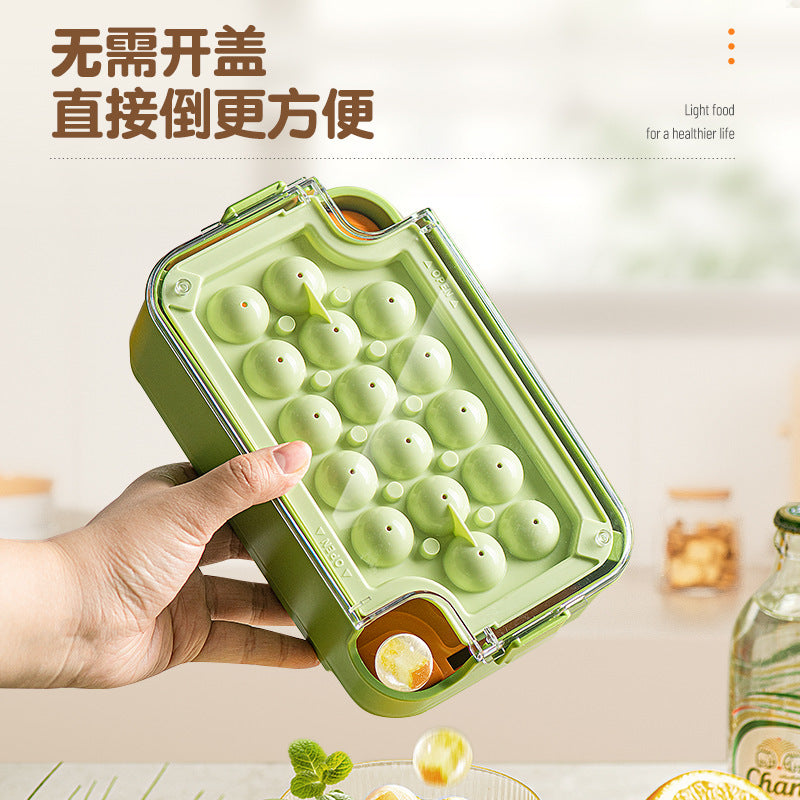 One-click pressing of silicone spherical ice grid with lid, self-made frozen ice cube mold, household ice storage box, refrigerator ice box