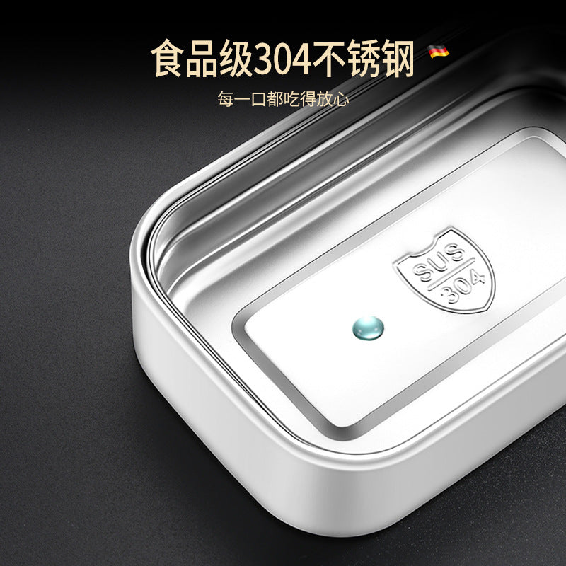 304 stainless steel water-added thermal insulation lunch box sealed fresh-keeping box double-layer grid bento box microwave oven portable lunch box