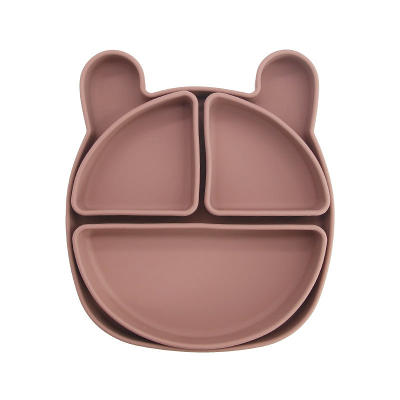 Children's silicone grid plate set cat rabbit bear cute wind portable tableware baby complementary food training bowl set