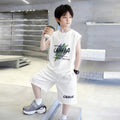 Boys' summer loose-fit two-piece set: sleeveless, trendy, minimalist print short t-shirt and shorts - new  collection