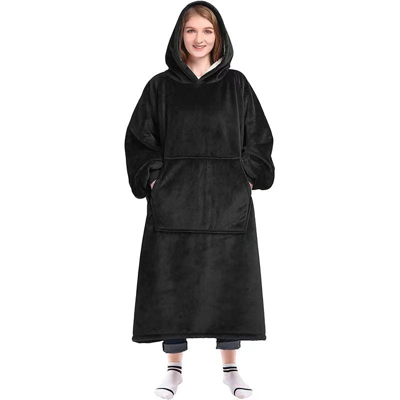 Thickened nightgown fleece lazy pullover tv blanket flannel pajamas hooded long120cm150cm
