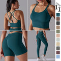 fashion seamless pure color cross back sports bra vest yoga suit running fitness three-piece set