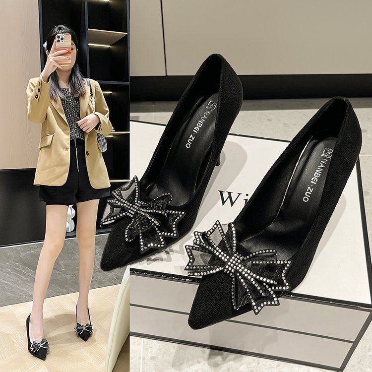 34-43 high heels plus size 41-42 bows stiletto sense of designniche styleelegant fairy wedding shoes two-wear flats
