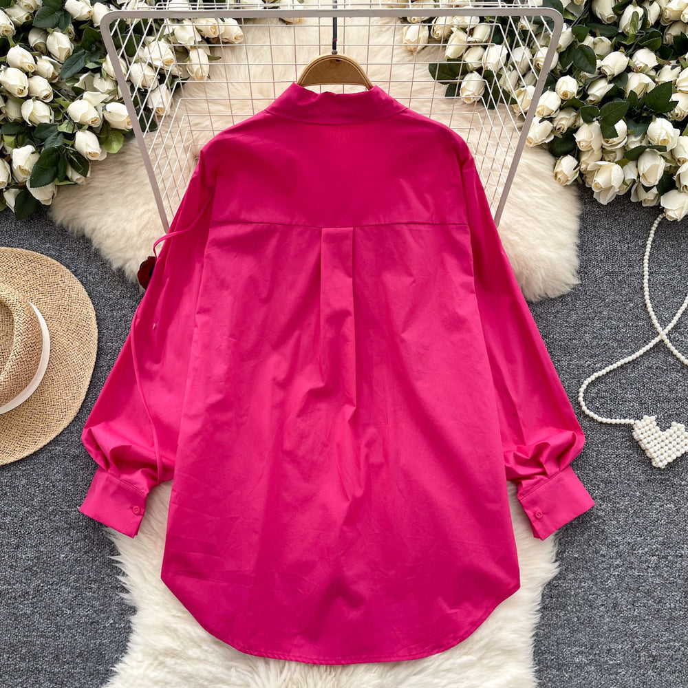 Frenchniche stylesense of designstereoflowersshirtfemaleautumlooseslimming lookfashionable age reduction chicaccessible luxurytops