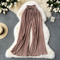 Summer outfit: high-waisted tie-waist casual pants for women - plus size, slimming, flattering, and flowy wide-leg pleated trousers