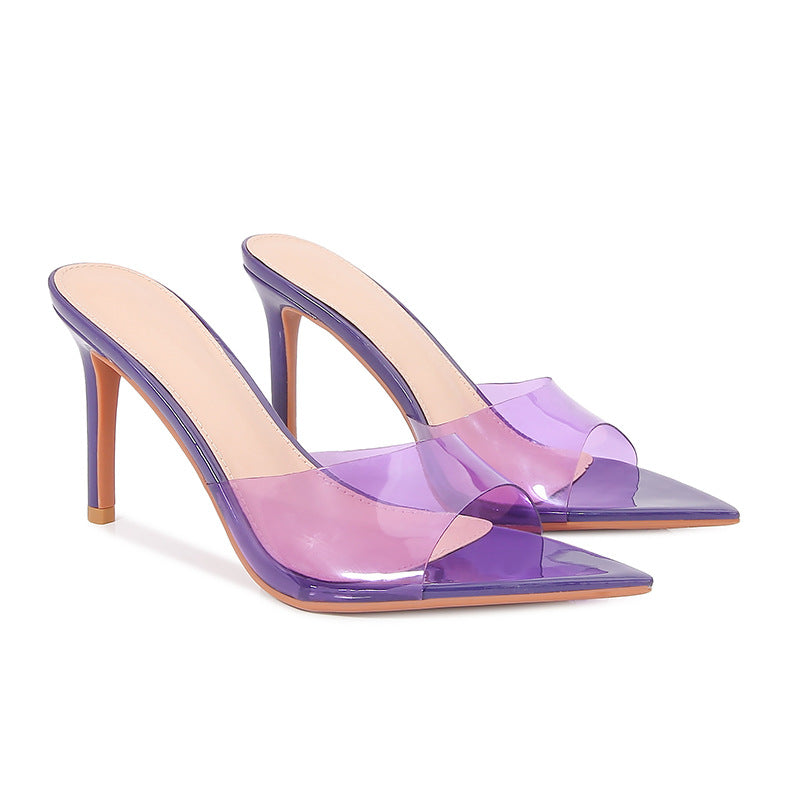 Yx transparent high heel sandals women's 2026 summer new fashion stiletto pointed toe sexy open toe thong sandals for outdoor wear