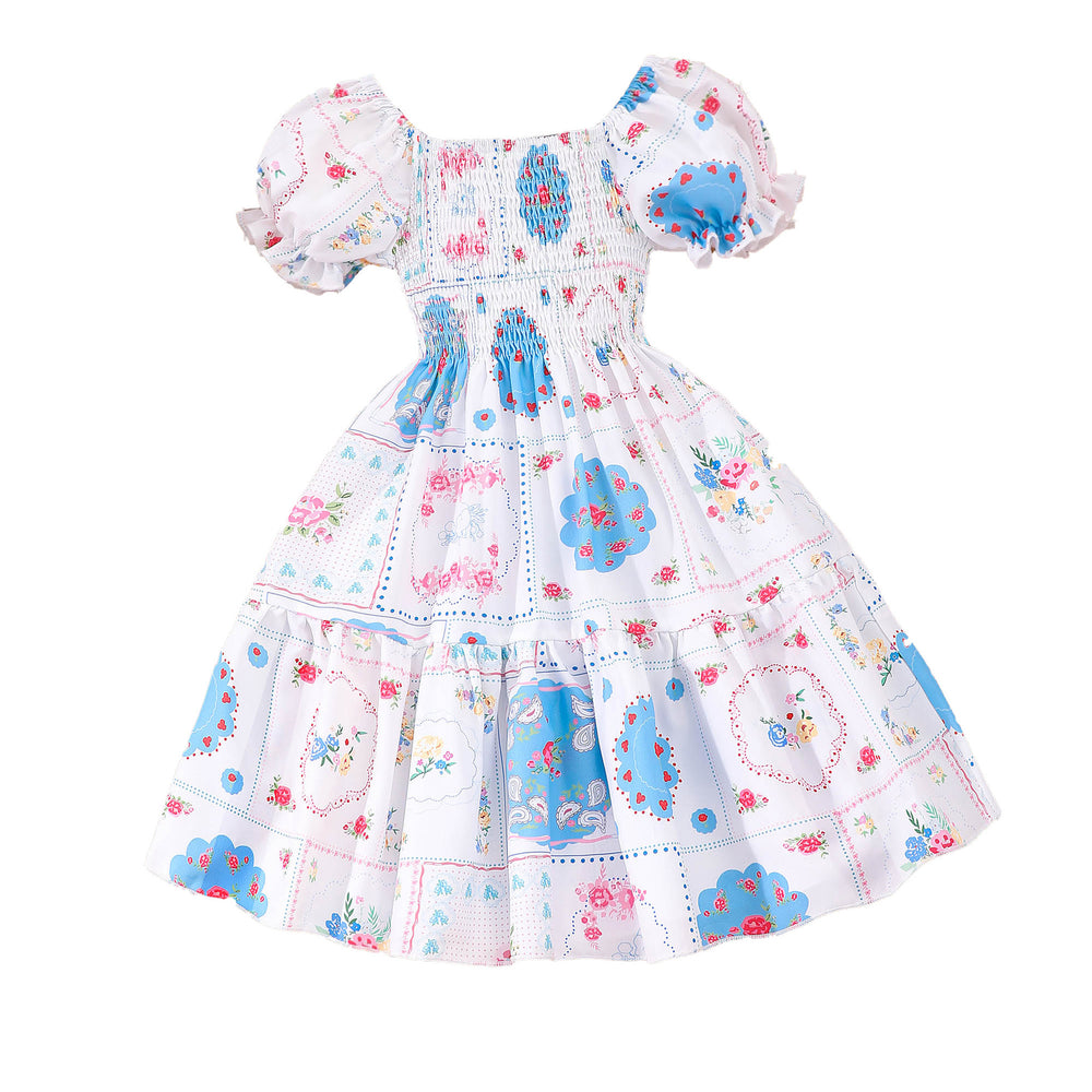 Kids' short-sleeve printed smocked dress - fresh & sweet country style