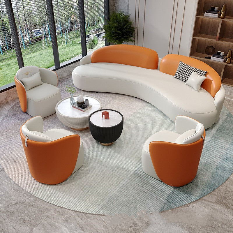 Commercial curved leather sofa office reception coffee table hotel sales center beauty salon reception negotiation table and chair set