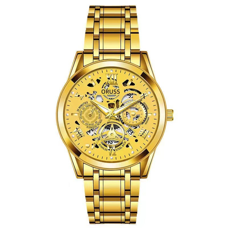Fully automatic non-mechanical hollow design quartz movement men's watch waterproof luminous calendar fashion wristwatch