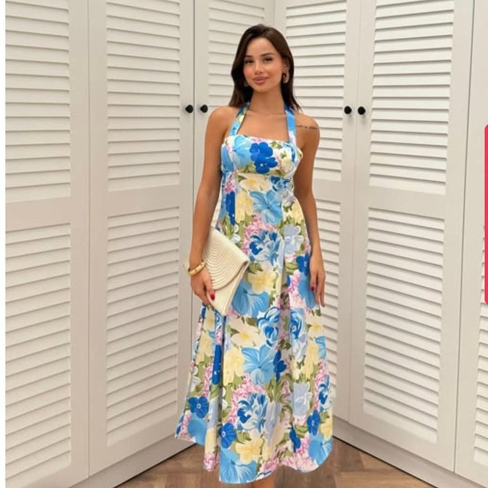 European and american autumn new arrivals: sweet & spicy vacation-ready slim-fit digital print cami dress with lace trim and flowy skirt - premium quality