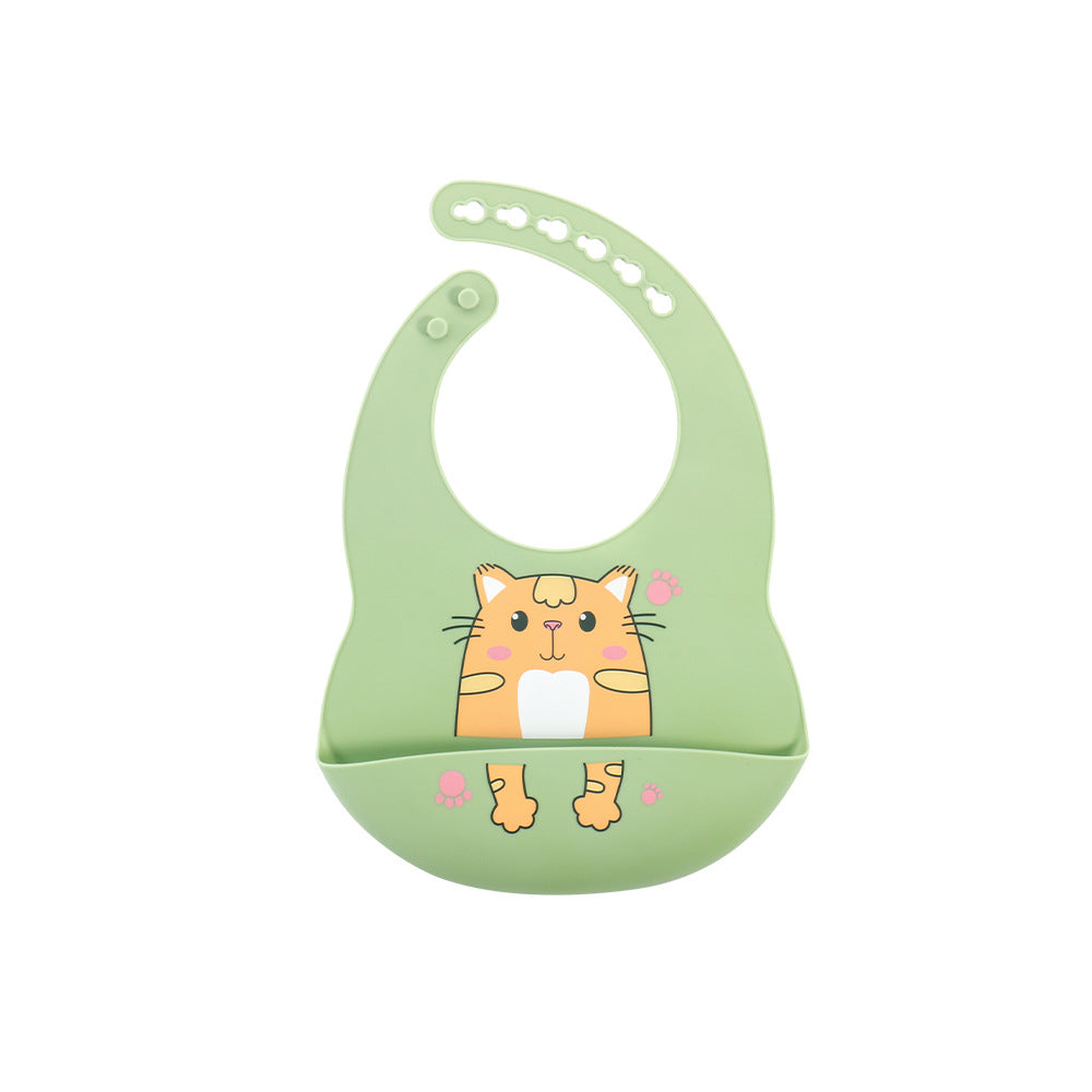 Children's silicone printed flat bib platinum silicon Baby feeding tableware set Anti-dirty saliva pocket