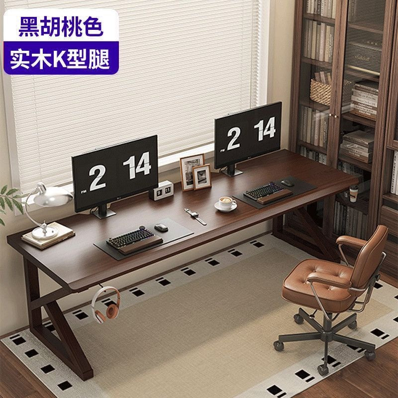 Solid wood large panel computer desk - desktop bedroom home office desk - extended length workstation - double gaming table