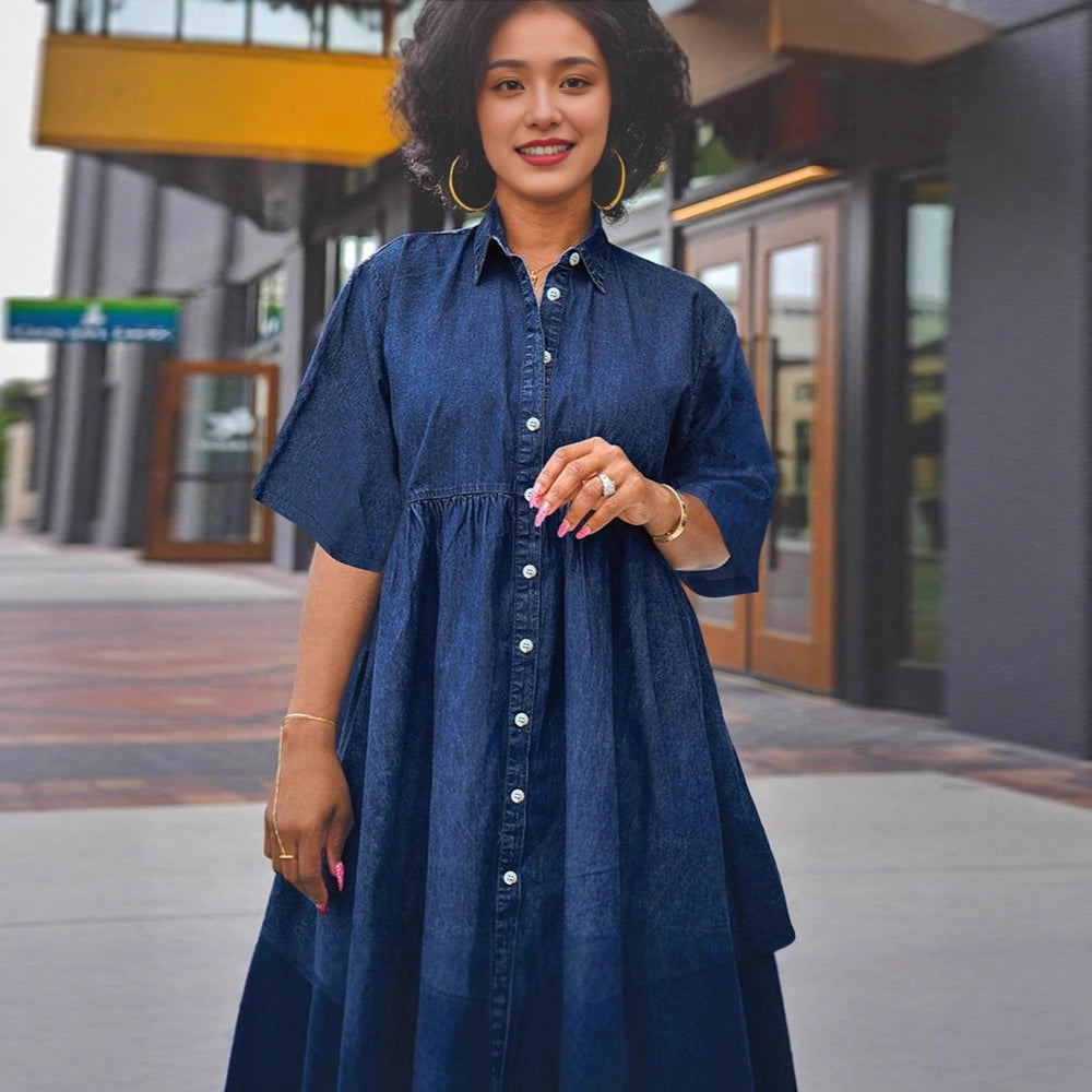 Summer  cross-border plus size women's fashion: european and american street style new trendy denim short-sleeve slim-fit dress