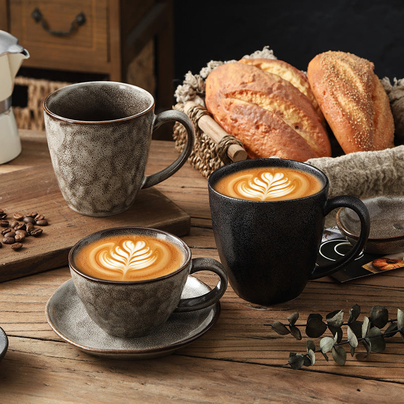 Retrostylish ceramic coffee cup and saucer kiln wind stone ceramic mug office for home afternoon tea cup