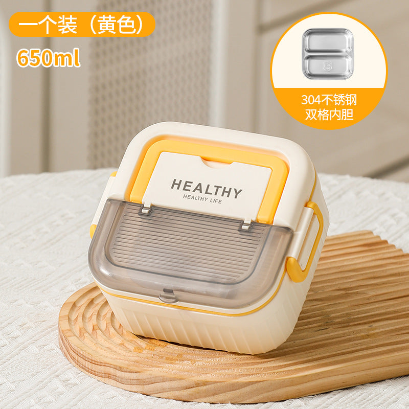304 liner thermal insulation lunch box can be heated in microwave oven, office workers bring rice grid lunch box picnic portable and portable box