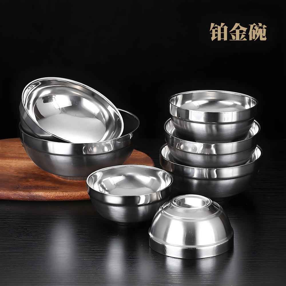 Thickened double-layer platinum bowl, 304 stainless steel children's rice bowl, insulated instant noodle bowl, student canteen ramen bowl, soup bowl