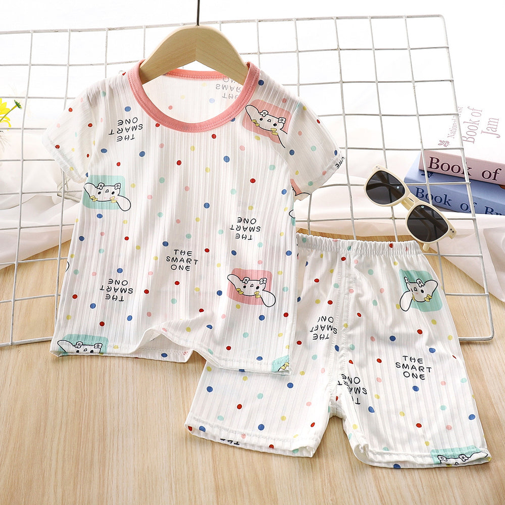 Kids' summer ice silk short-sleeve set - lightweight air conditioning suit for boys and girls, toddler and children's sleepwear, loungewear, and children's clothing