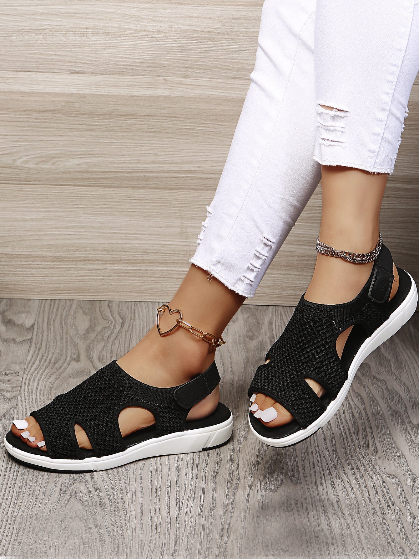 2024 summer new women's sandals  word sandals women's, large size elastic flying woven women's sandals 35-44 wholesale