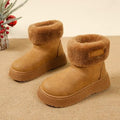 autumn new fleece-lined fluffy trim platform chunky sole snow boots women's korean style round toe warm export plus size women's boots