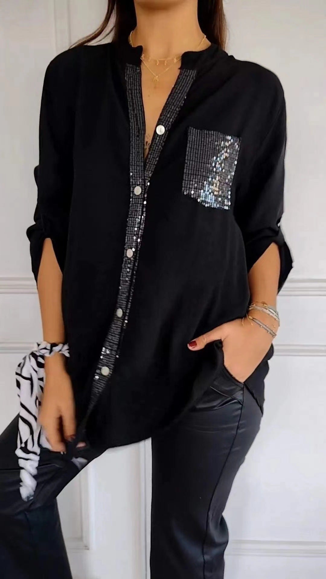 2024 spring and summer    eBay European beautiful women's loose casual ironing brick sleeve shirt
