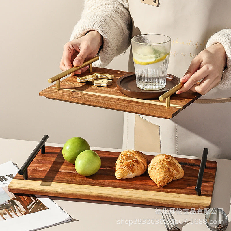 Creative acacia wood double-handle wooden tray - perfect for home baking, fruits, desserts, and tea. wholesale direct from the manufacturer