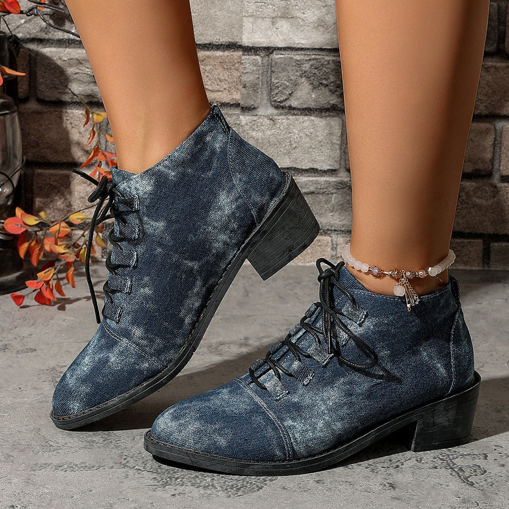 British style boots women's autumn winternew arrivalplus size round toe front tie backretroplaid trendy women's short boots