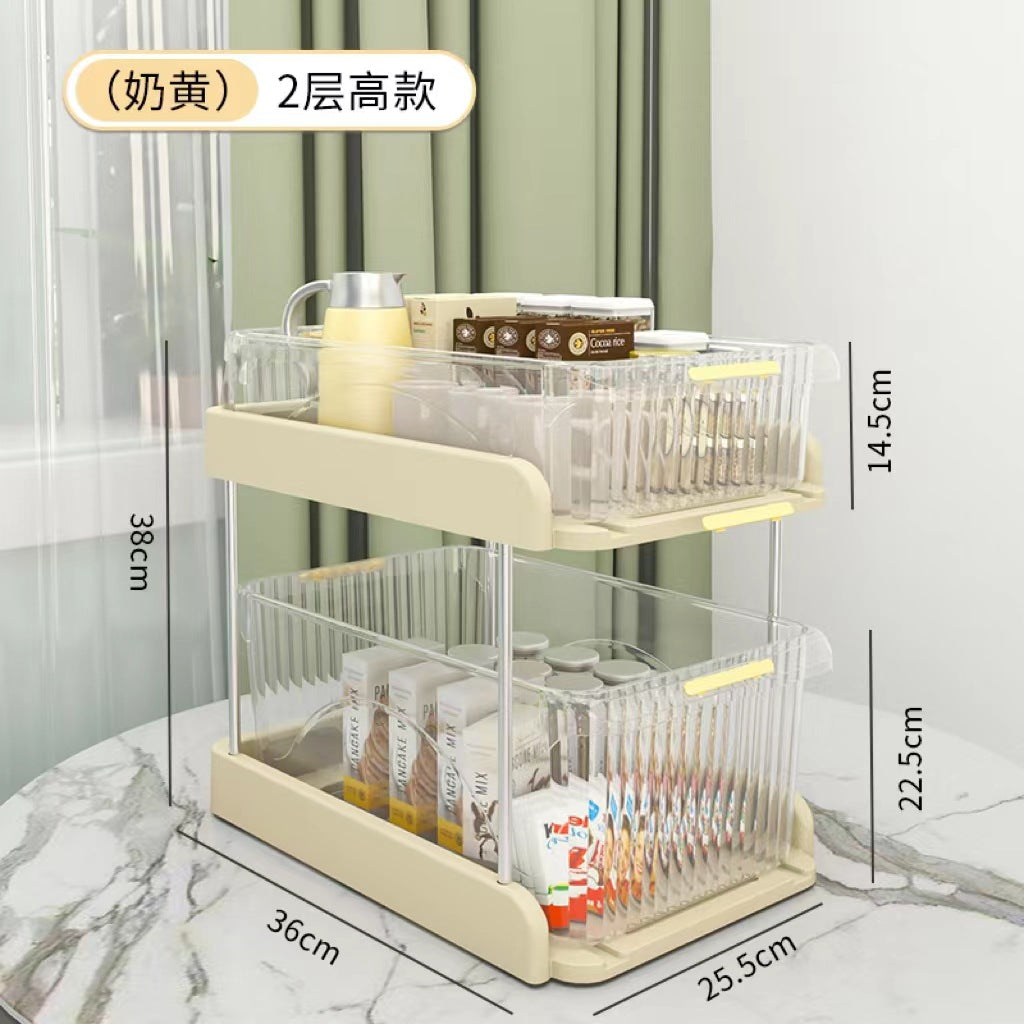 Pull-out desktop storage box, snacks, sundries, layered shelves, cosmetics, dresser, premium storage box