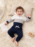 Baby boy & girl casual ribbed knit hooded long sleeve romper and pants set