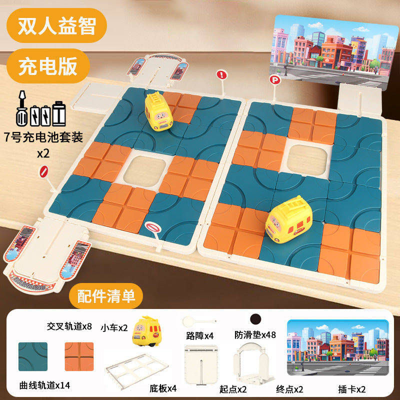 Educational car maze electric huarong road sliding digital movable puzzle rail car moving car out of the warehouse kids toys
