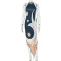 European and american style cross-border printed women's slimming socialite bodycon dress - elegant high neck sleeveless new long dress
