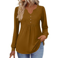 cross-border  women's casual solid color v-neck loose button-down long sleeve t-shirt top