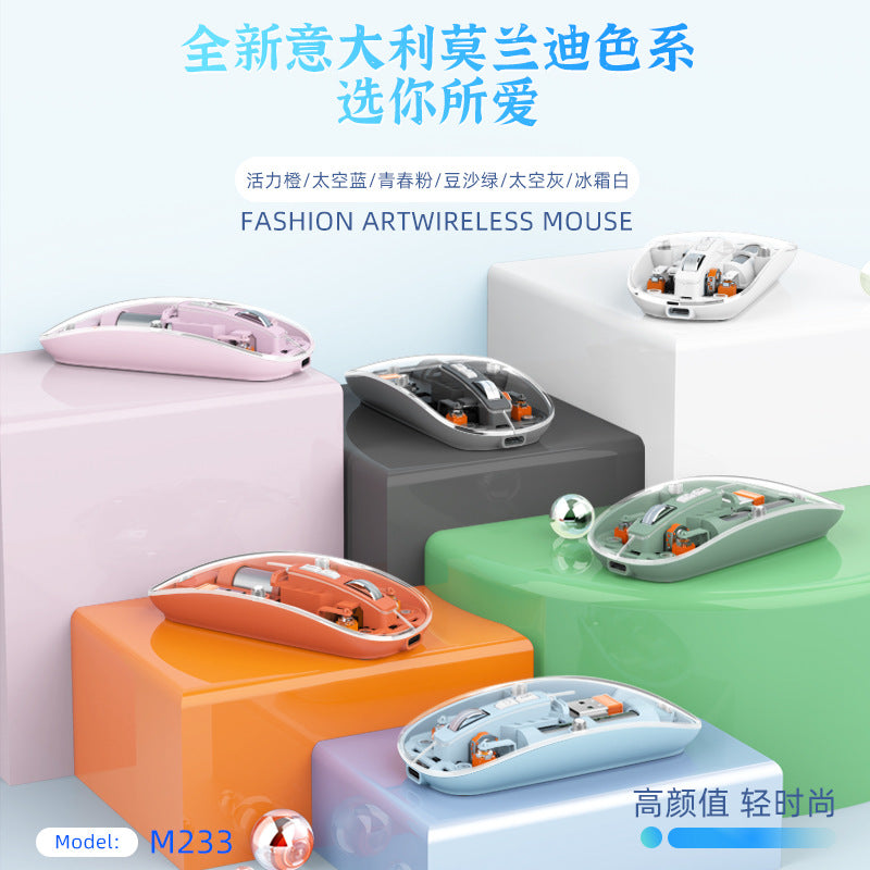 M233 transparent magnetic wireless bluetooth tri-mode mouse - rechargeable silent mouse for desktops and laptops (universal compatibility)