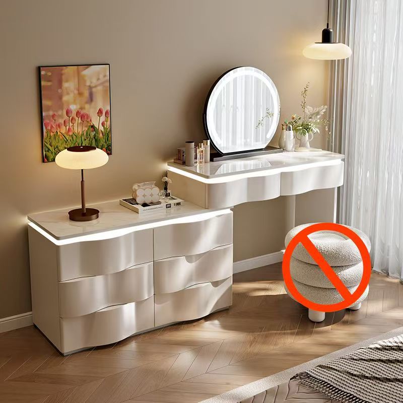2025 new luxury solid wood vanity table - minimalist bedroom makeup desk with integrated chest of drawers, small storage cabinet, and makeup mirror