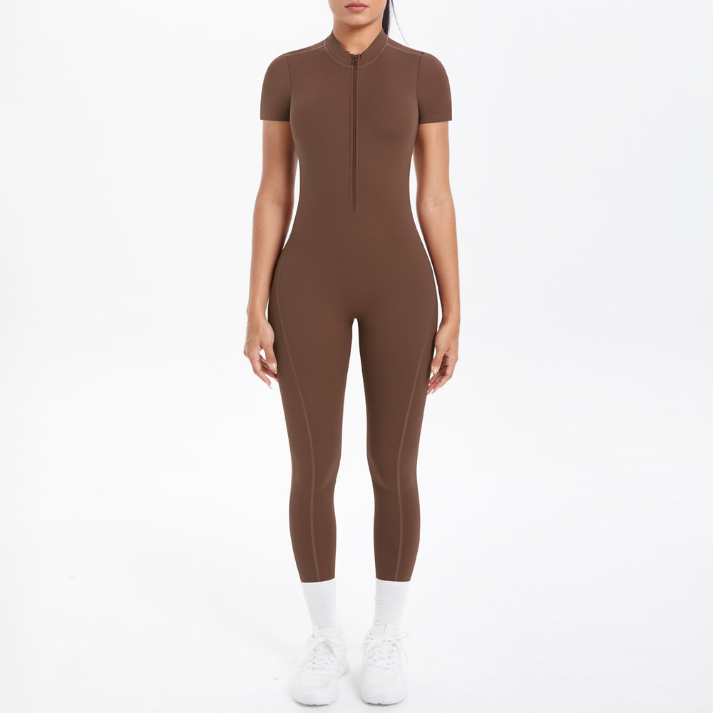 New arrival cross-border fashion tight back cut out short-sleeved pants jumpsuit sports running fitness jumpsuit yoga clothes