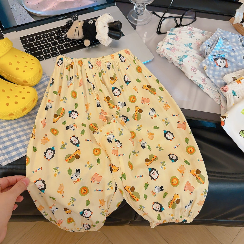 Kids anti-mosquito pants summer crotchless pants cute printing men's and women's baby home casual large crotch pp pants outwear