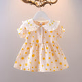 Kids' cartoon dress - turn-down collar, round neck, short sleeves - new summer style for baby girls - casual, chic, polka dot print dress