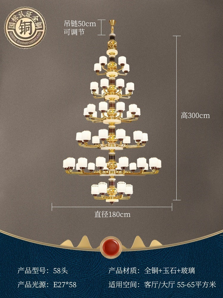 For home house classy chandelier natural jade duplex new lamp zhongshan full copper ancient town new chinoiserie marble