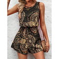 Shipped: new european and american women's summer v-neck sleeveless casual jumpsuit with minimalist print