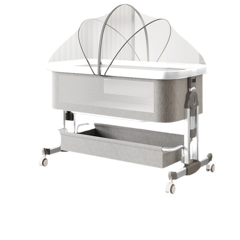 Aluminum alloy baby crib convertible to big bed, multifunctional portable folding children's bed, newborn baby bed with changing table