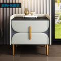 Nordic light luxury sintered stone nightstand, minimalist modern leather bedroom bedside table, solid wood upholstered, ultra-minimalist light luxury style