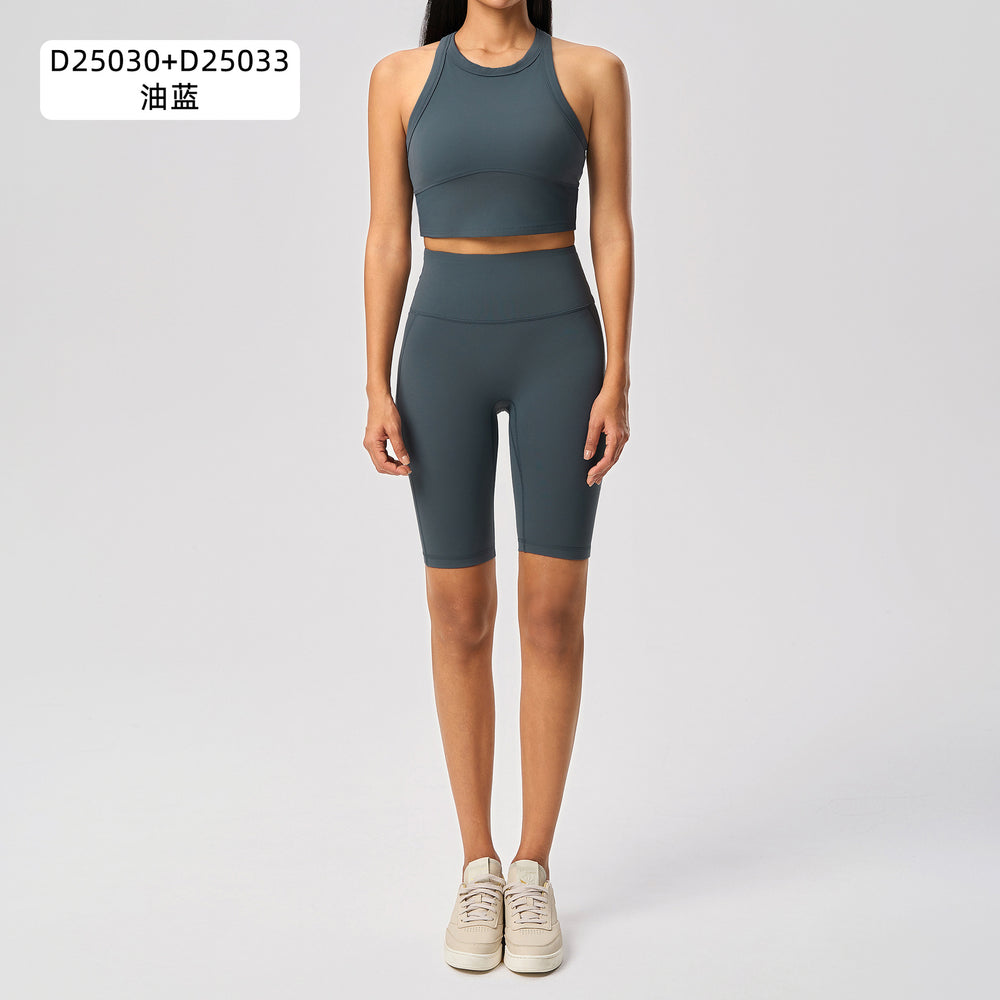 Naked feeling high-intensity sports bra women's no embarrassment line elastic tummy tight half length pants fitness yoga suitsuit