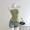 Ready-to-ship 73707#  cross-border fashion summer sheer sequin textured soft & elegant women's bandeau top
