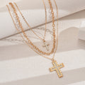 European and american cross-border fashion trend double-layer cross pendant necklace - unique design, sweet & cool, diamond-studded creative clavicle chain